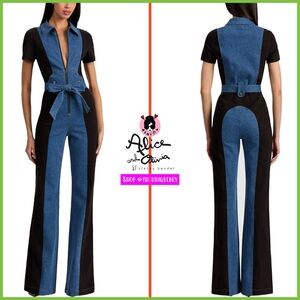 Alice + Olivia Gorgeous Wide Leg Denim Jumpsuit